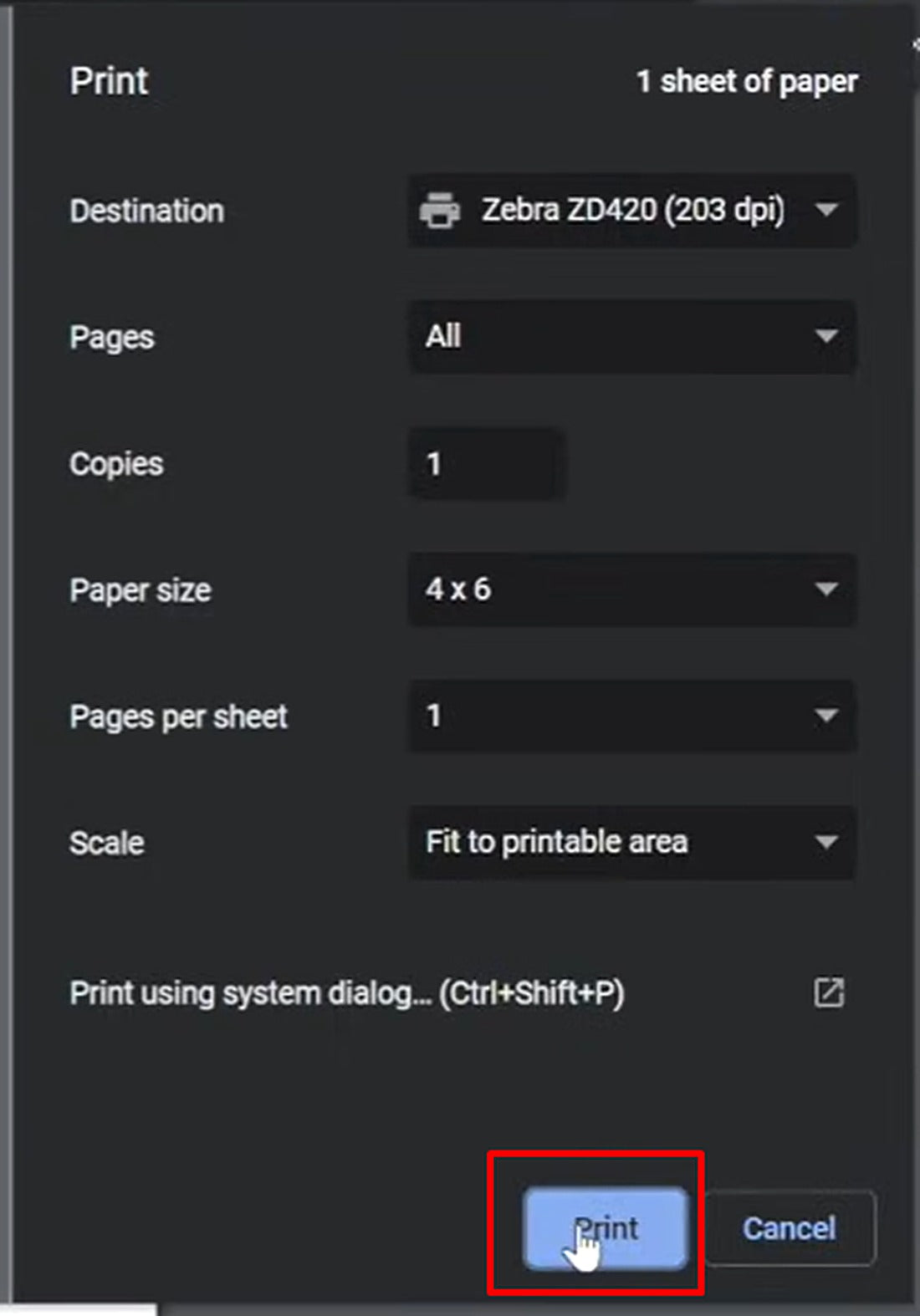 Print a label — it should now print wirelessly over the network.