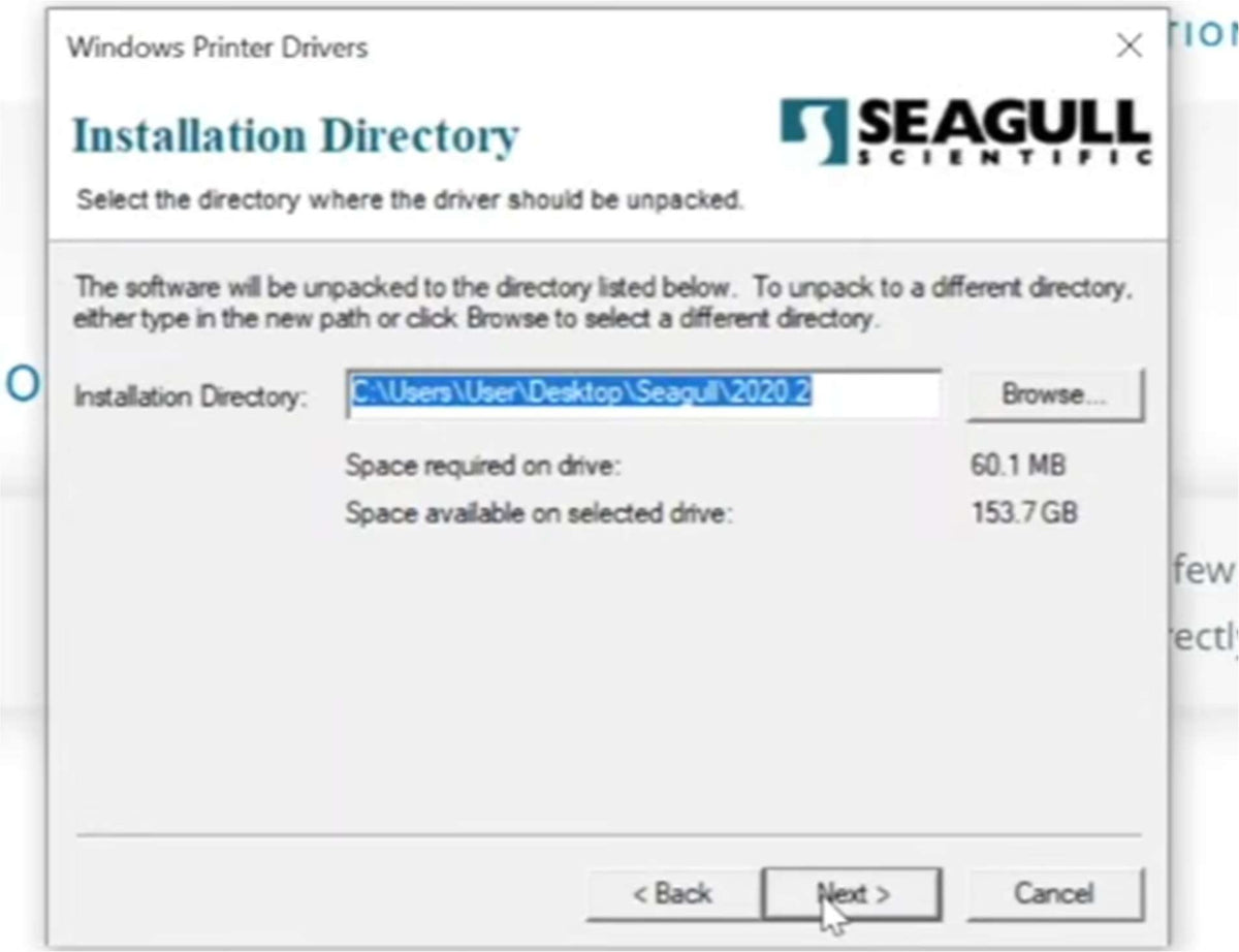 Installation directory selection.