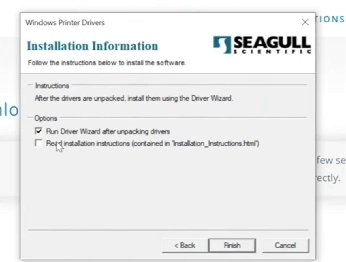 Installation Information screen — launching the driver installation wizard.