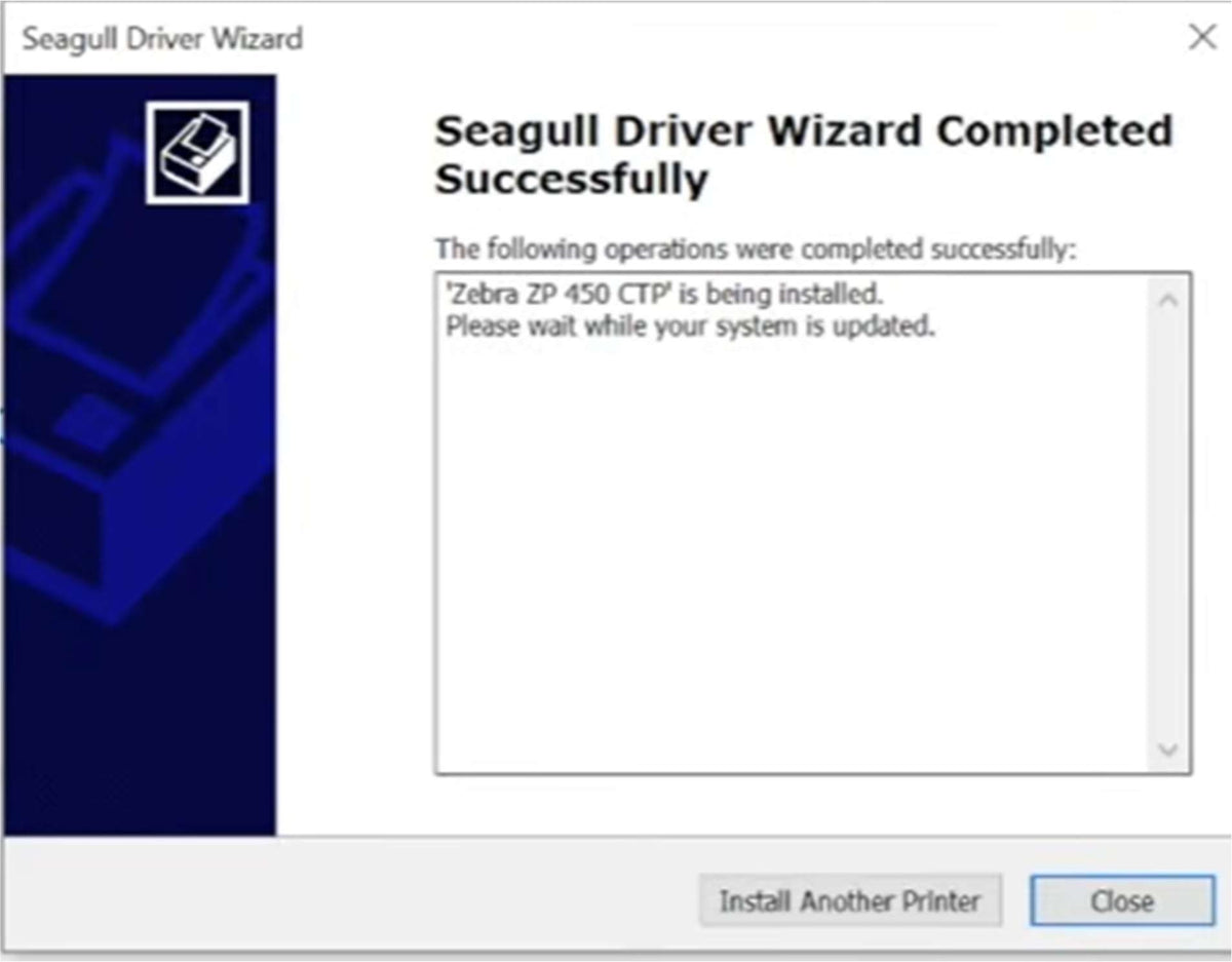 Driver Wizard completion screen.