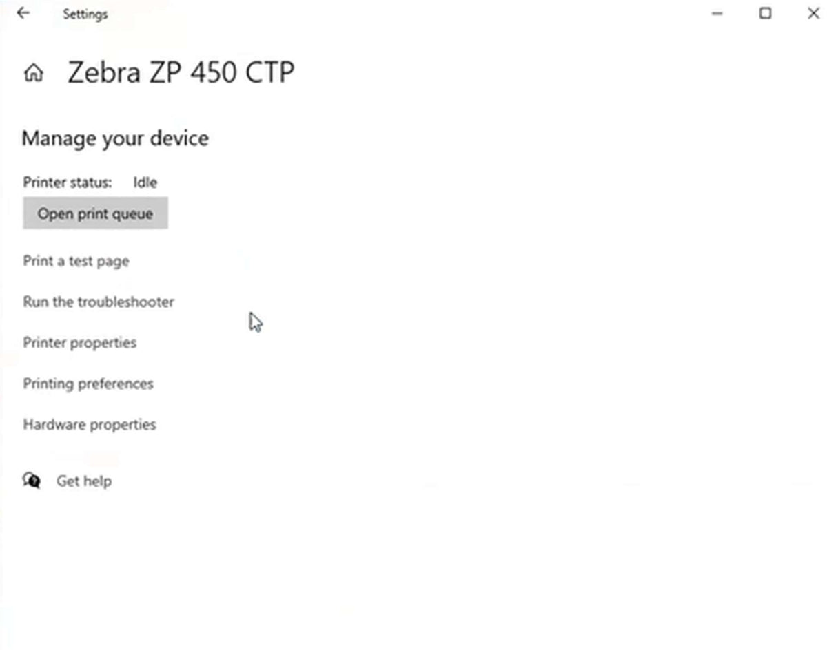 Manage your device screen with the Print a test page option.