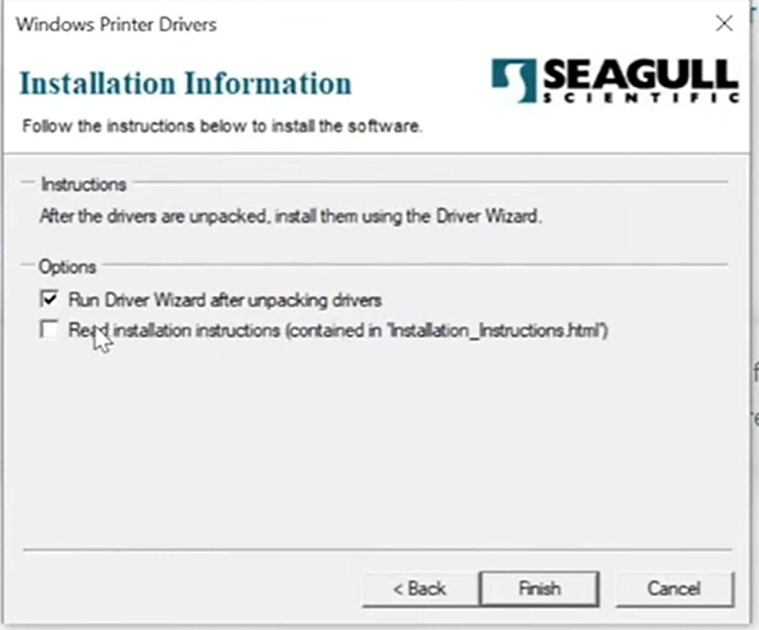 Keep “Run Driver Wizard after unpacking drivers” checked and click Finish.