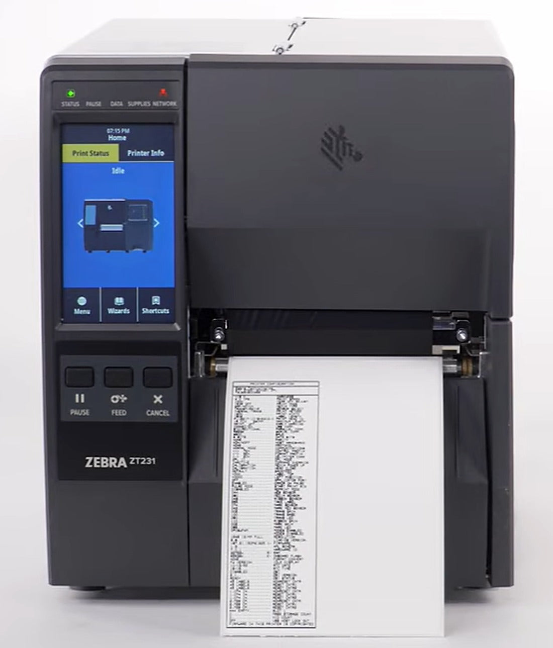 The printer feeds out a configuration label, confirming setup is complete.