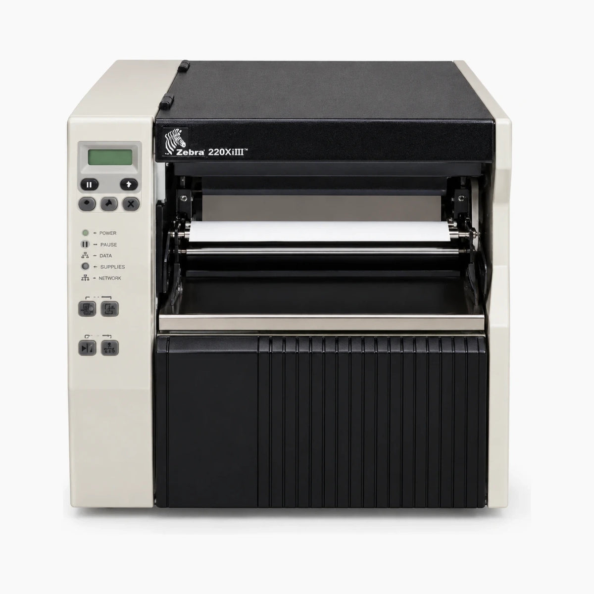 Zebra 220XiIII industrial thermal label printer – front view