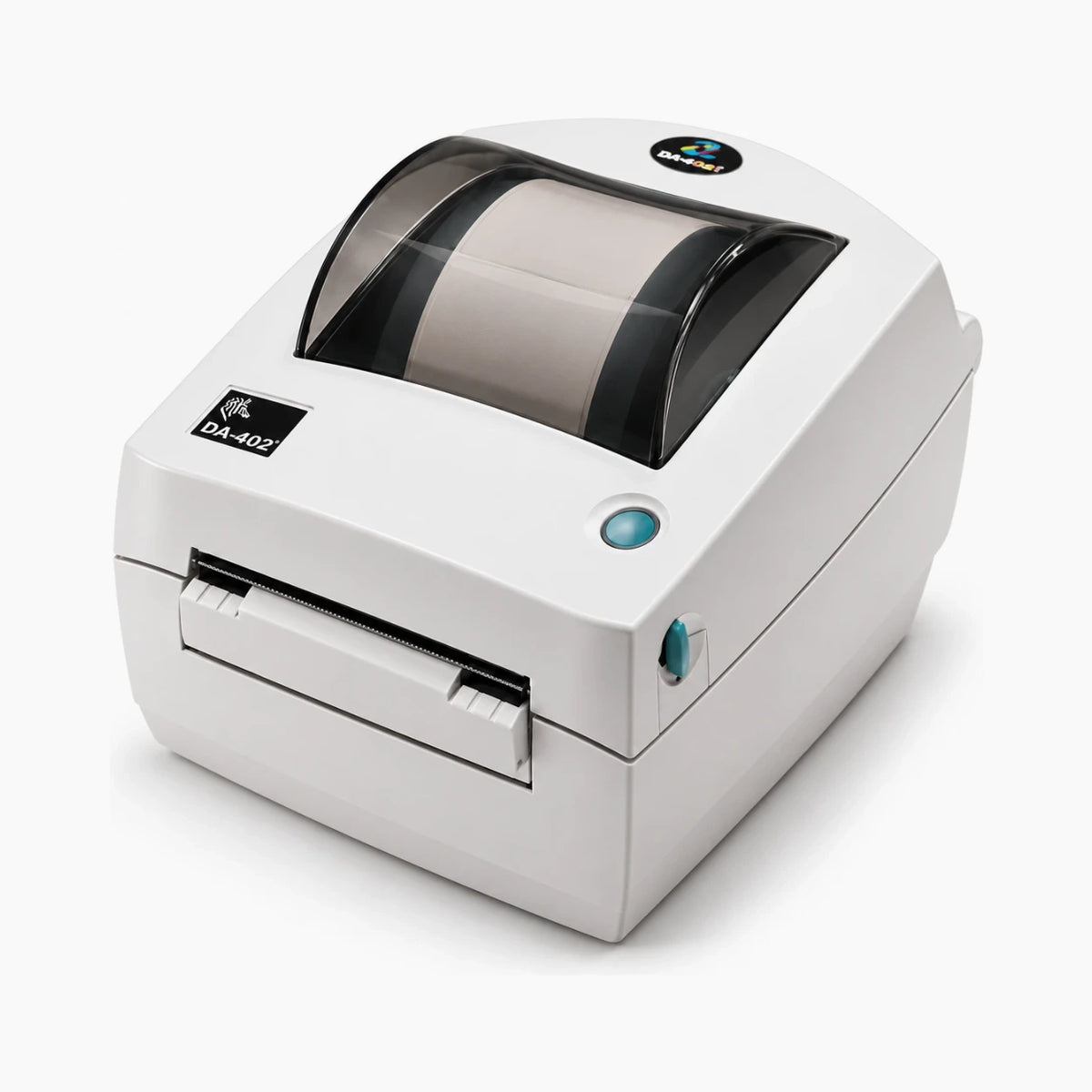 Zebra DA-402 thermal label printer, angled view