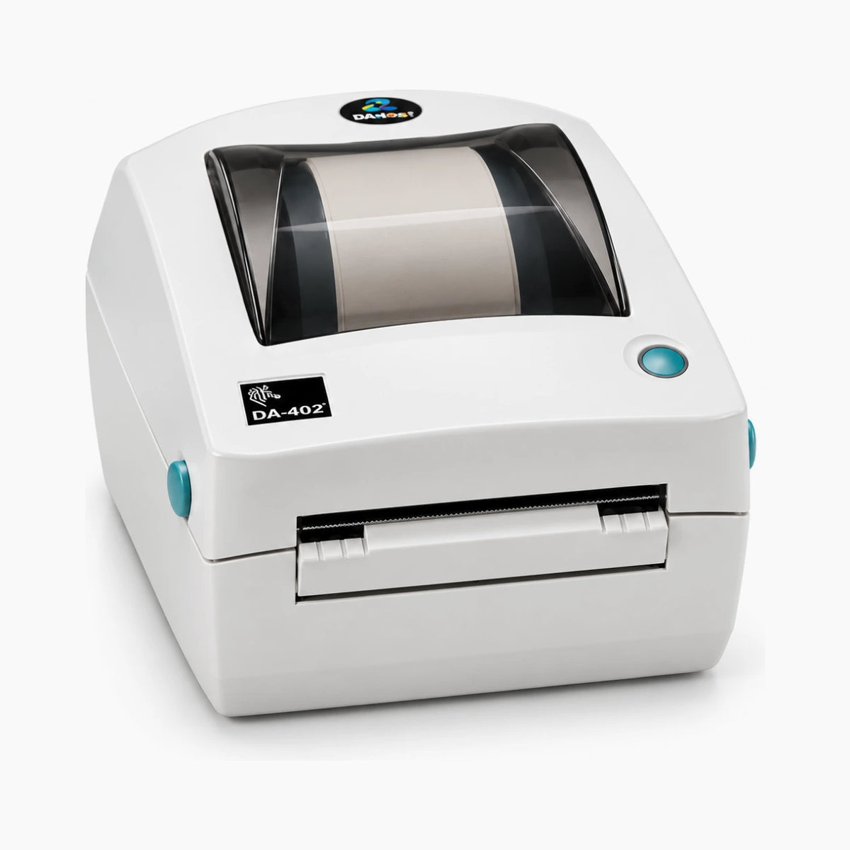 Zebra DA402 thermal label printer, angled view