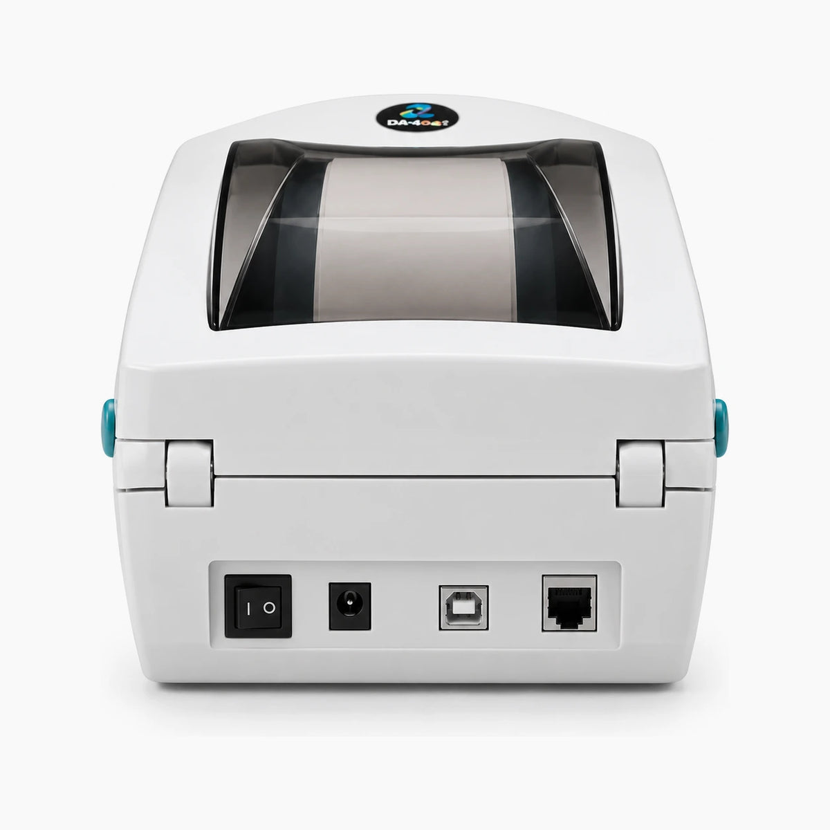 Zebra DA402 thermal label printer, rear view