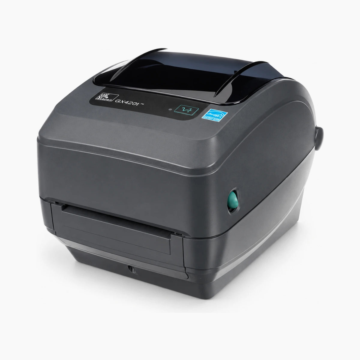 Zebra GX420t thermal label printer, angled view