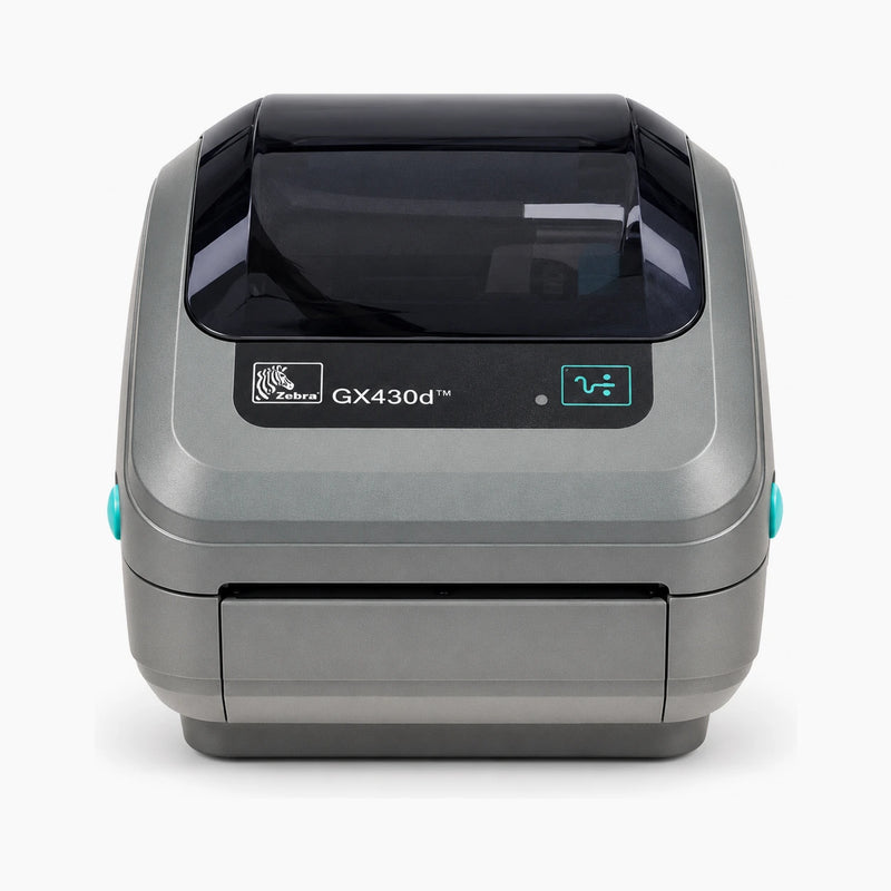 Zebra GX430d thermal label printer, front view