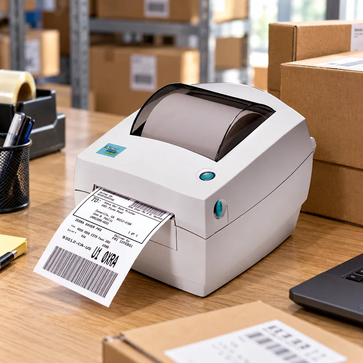 PRO Zebra LP2844 label printer in use