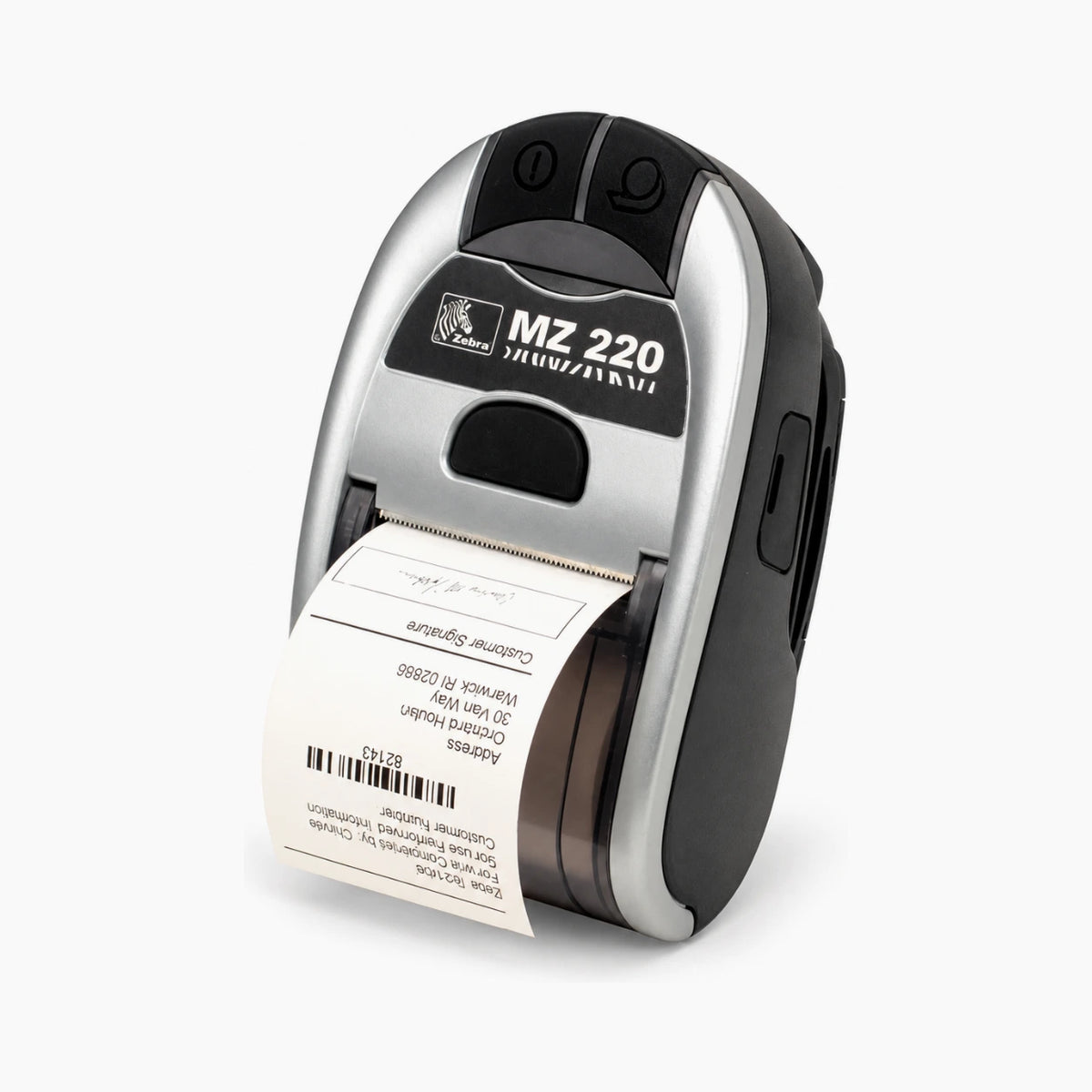 Zebra MZ220 mobile receipt printer, angled view