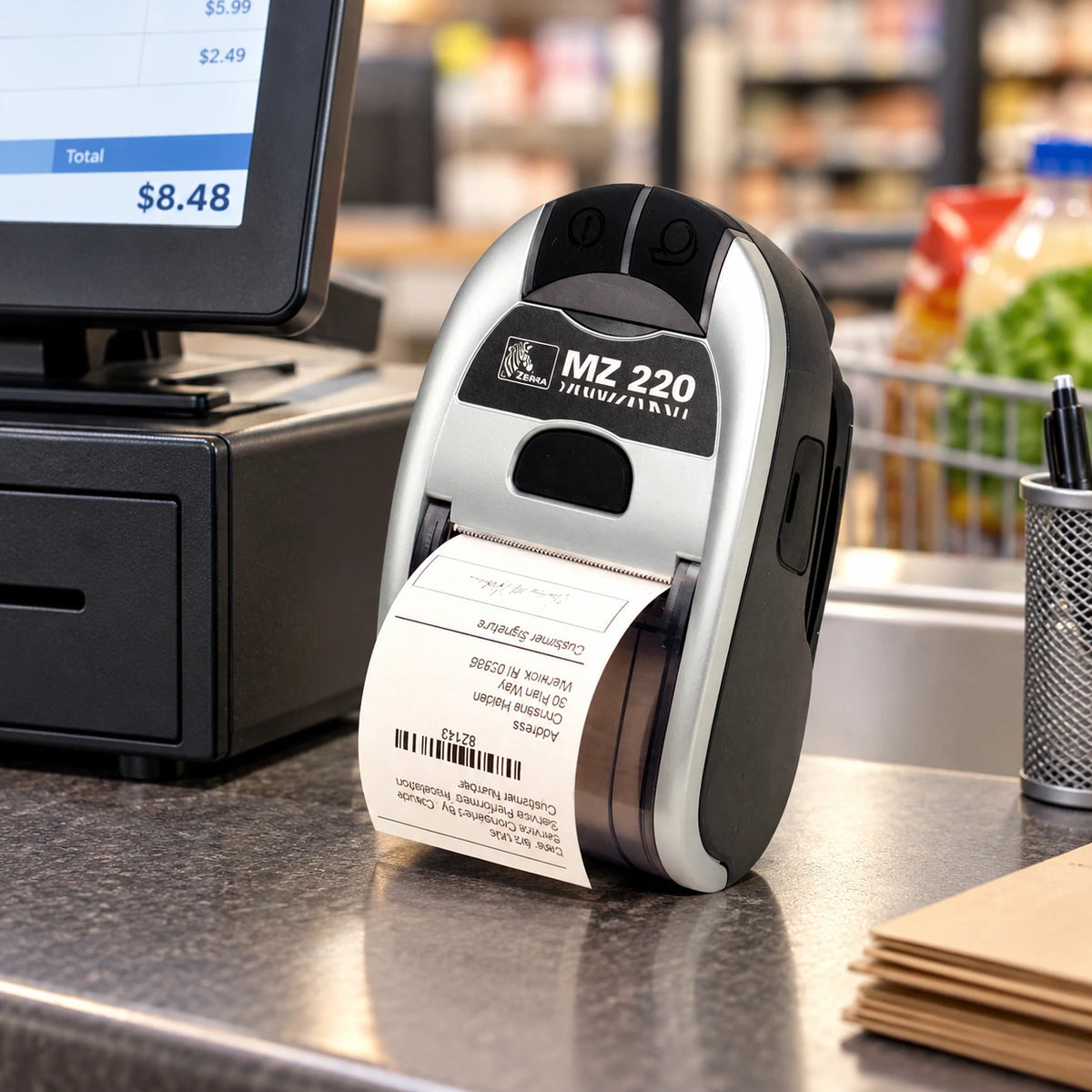 Zebra MZ220 mobile receipt printer in use