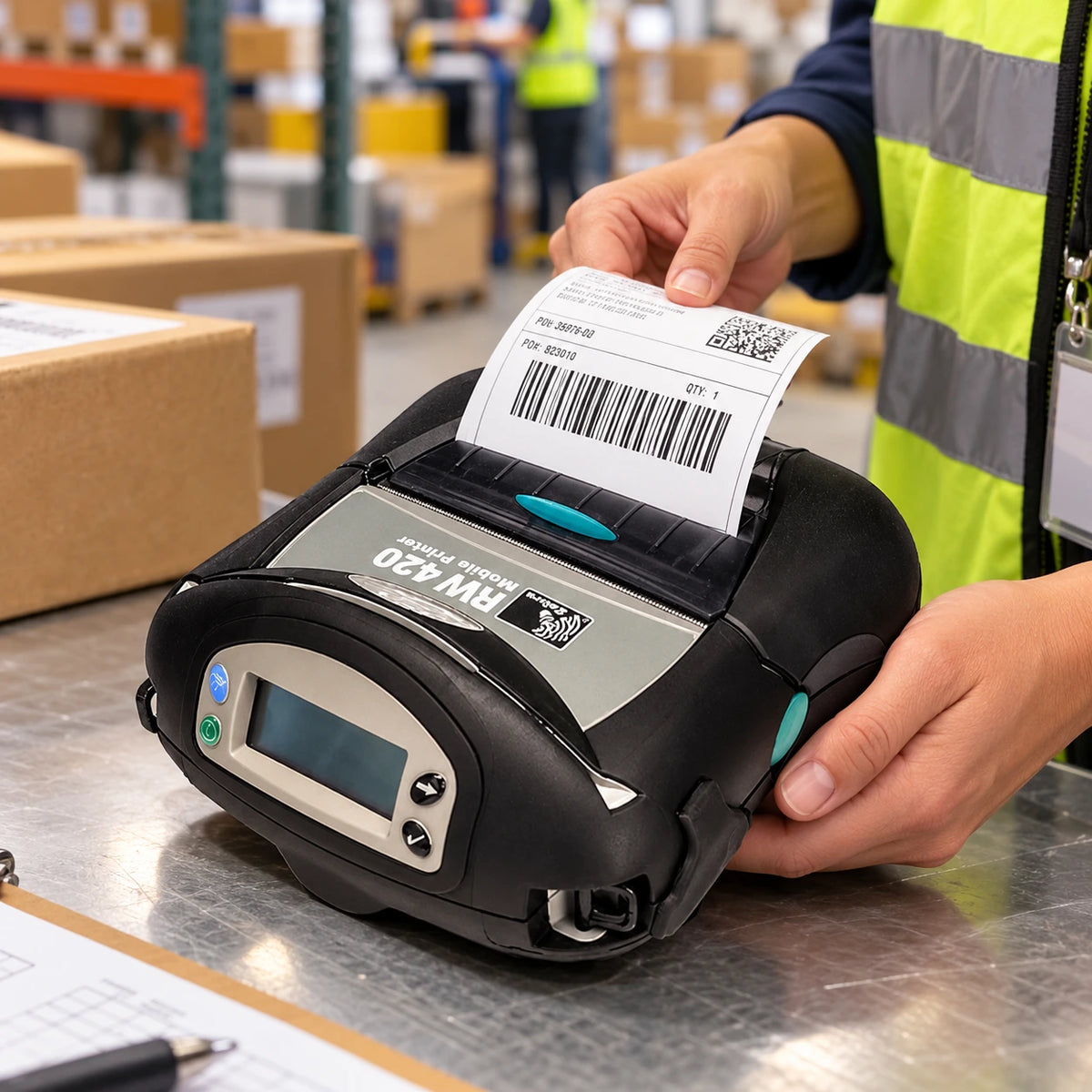 Zebra RW420 mobile printer in use