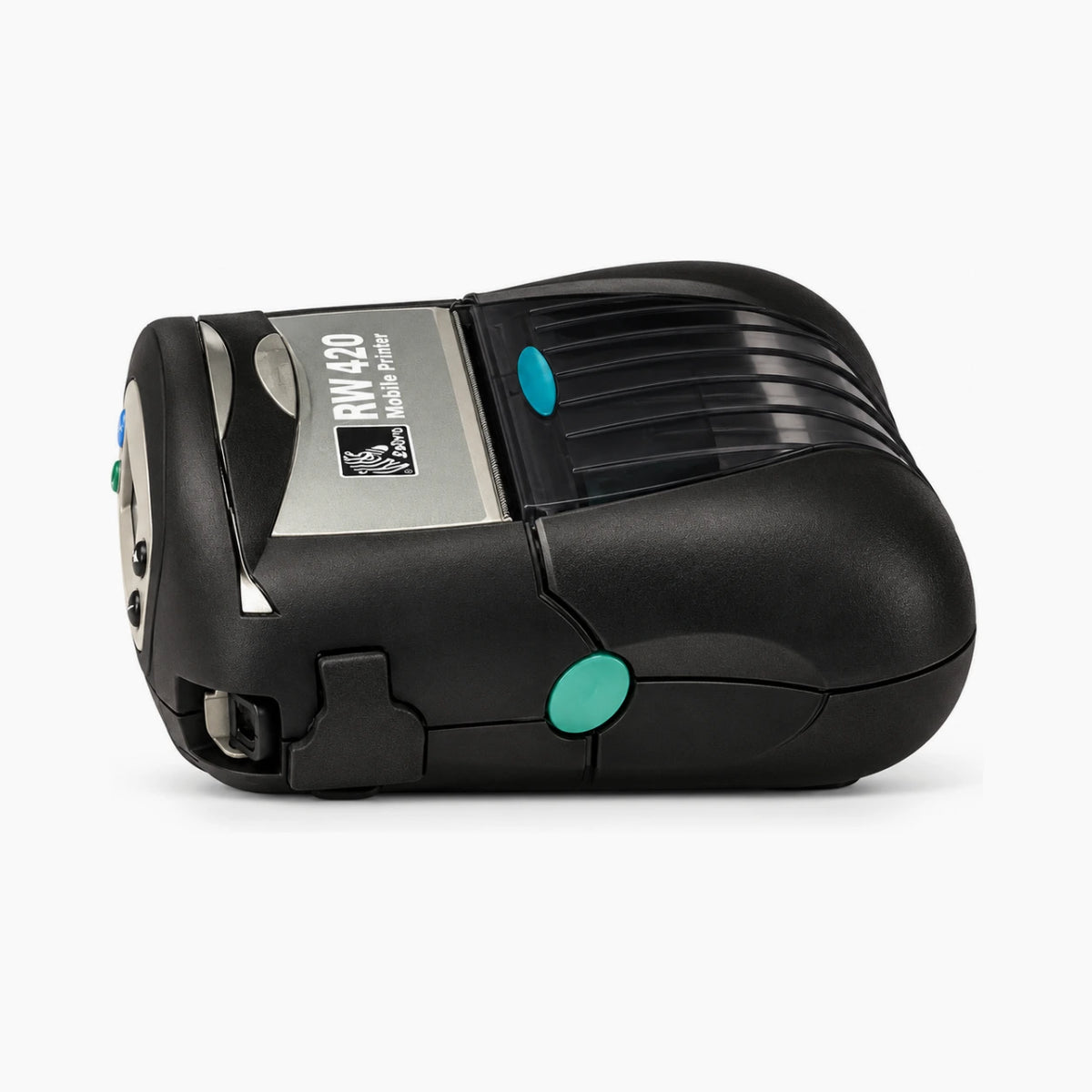 Zebra RW420 mobile printer, side view