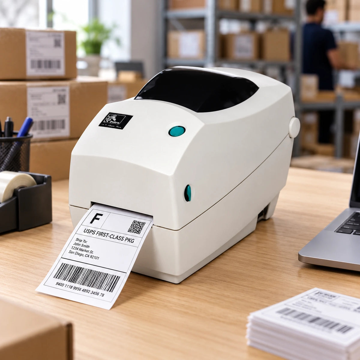 Zebra TLP 2824 thermal label printer in use