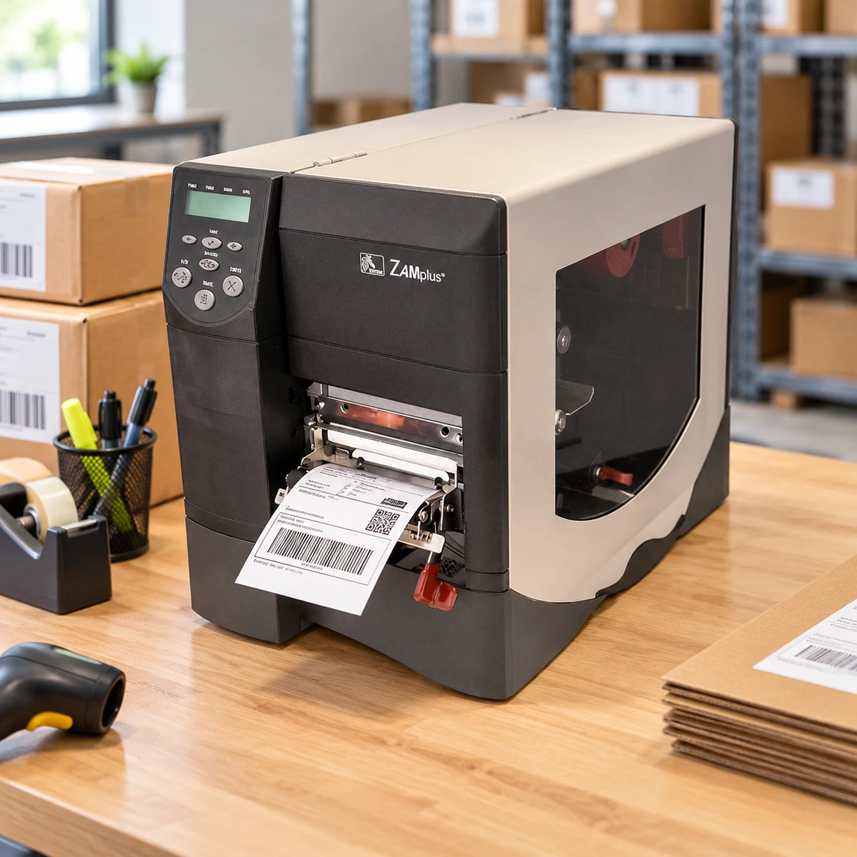 Zebra Z4M Plus thermal label printer in use