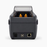 Zebra ZD410 thermal label printer, rear view