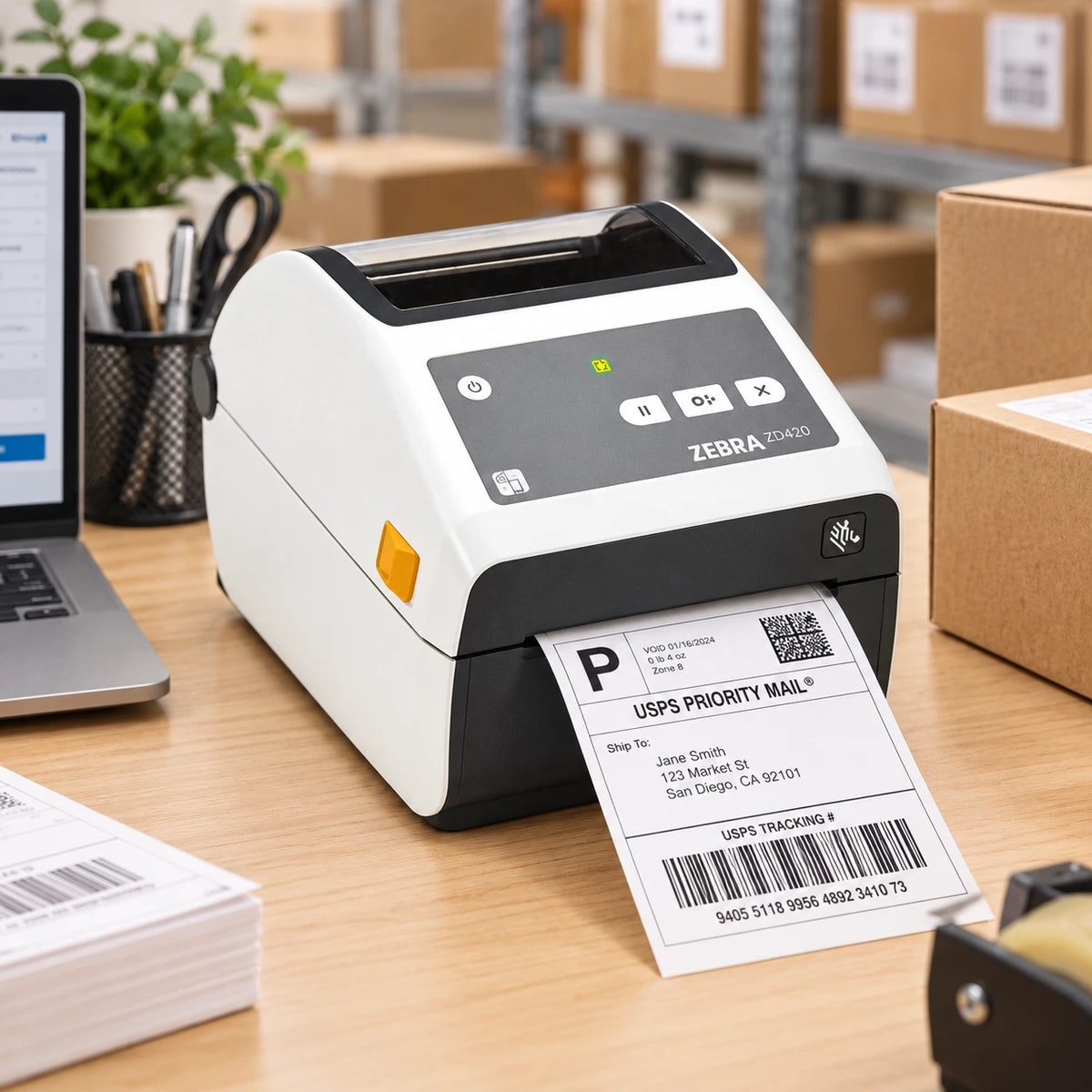 Zebra ZD420 direct thermal label printer in use