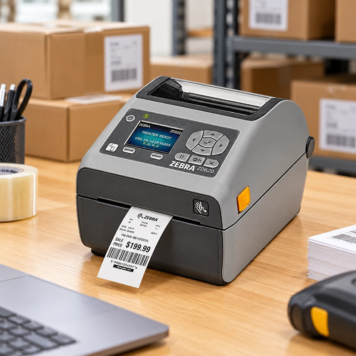Zebra ZD620 thermal label printer in use
