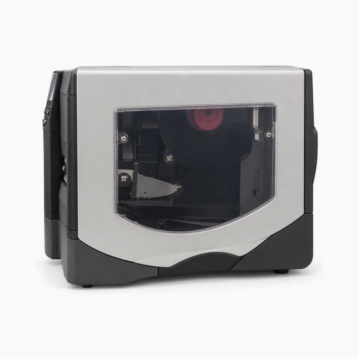 Zebra ZM600 industrial label printer, side view