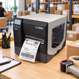 Zebra ZM600 industrial label printer in use