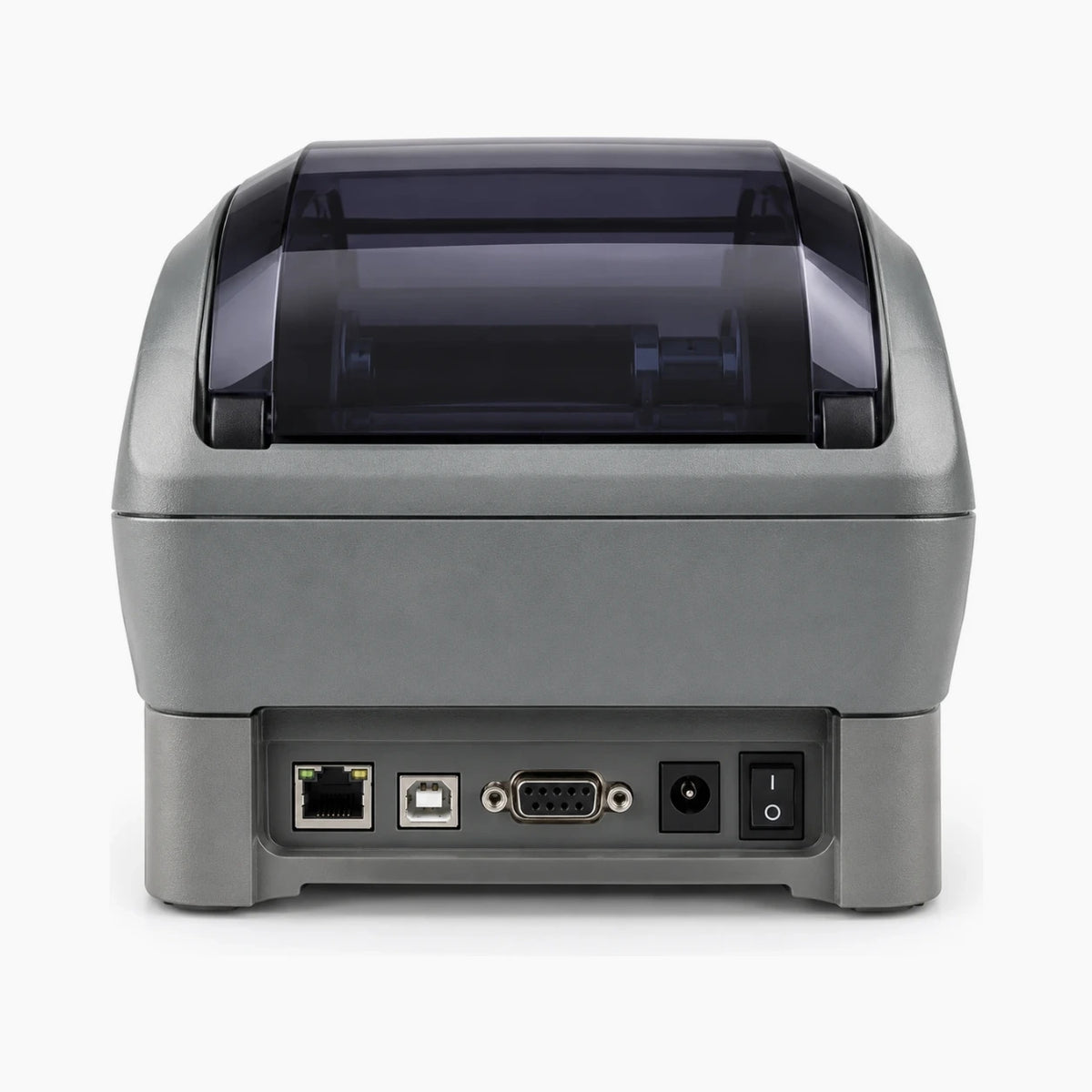 NETWORK PRO Zebra ZP450 shipping label printer, rear view with ports