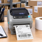 PRO Zebra ZP450 label printer in use on a shipping desk