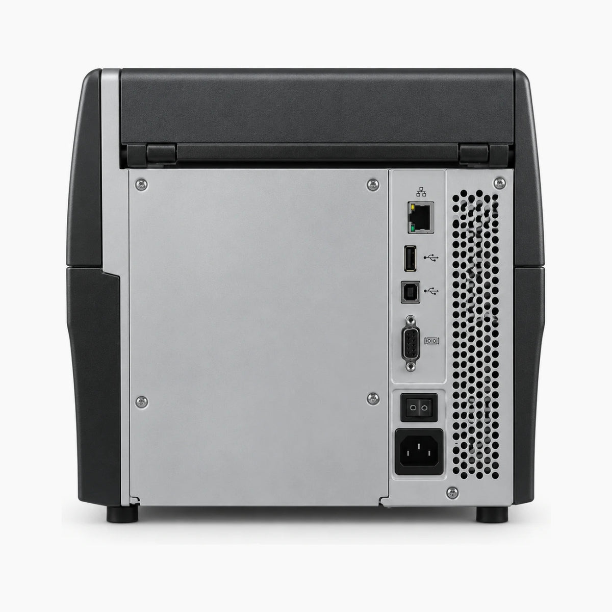 Zebra ZT230 industrial label printer, rear view