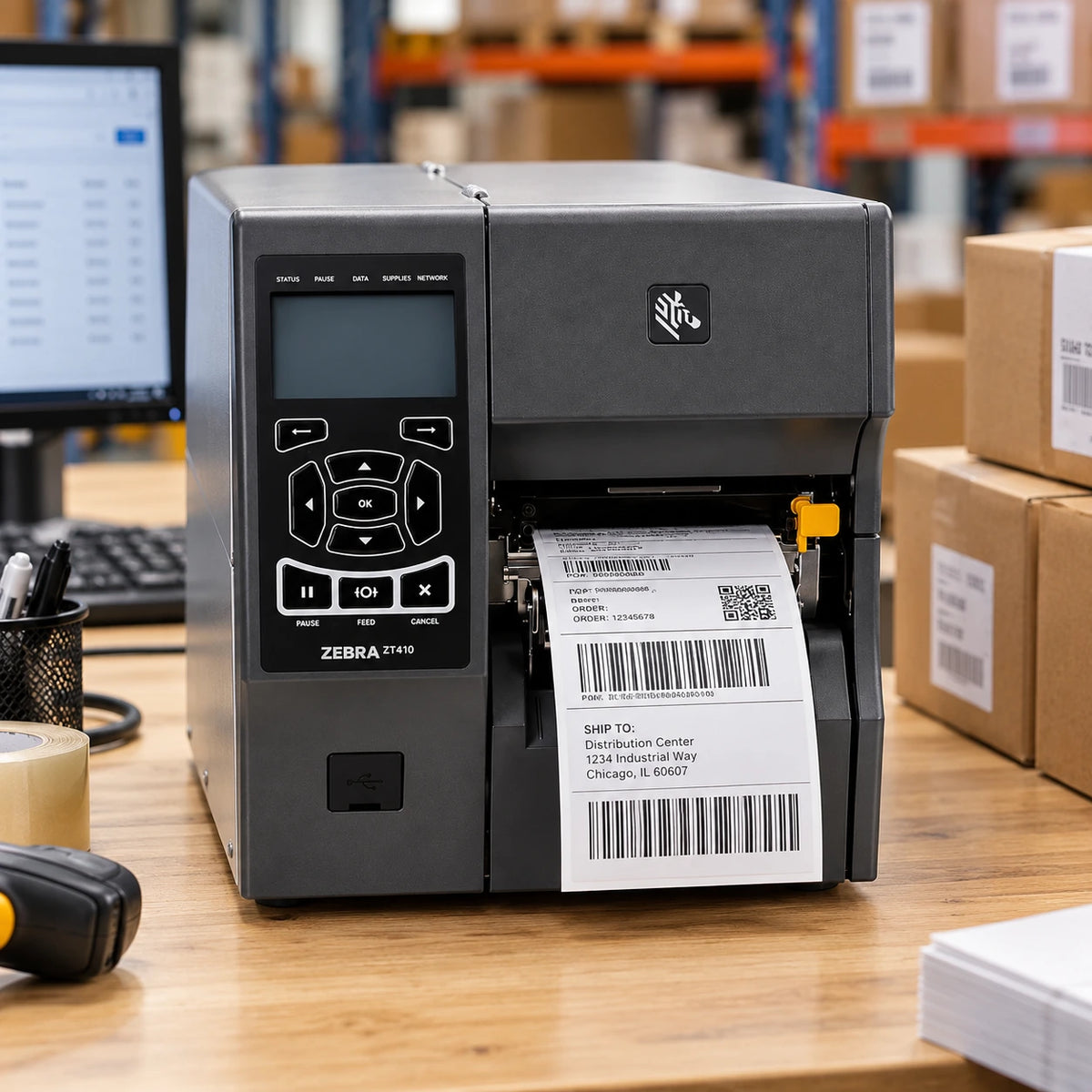 Zebra ZT410 industrial label printer in use