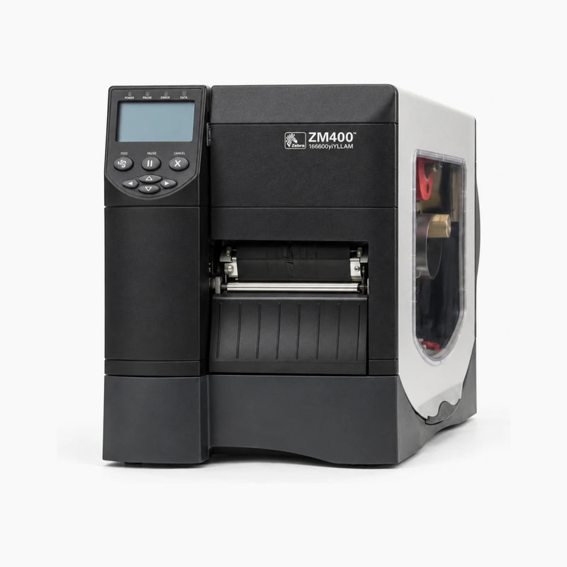 Zebra ZM400 industrial label printer front view
