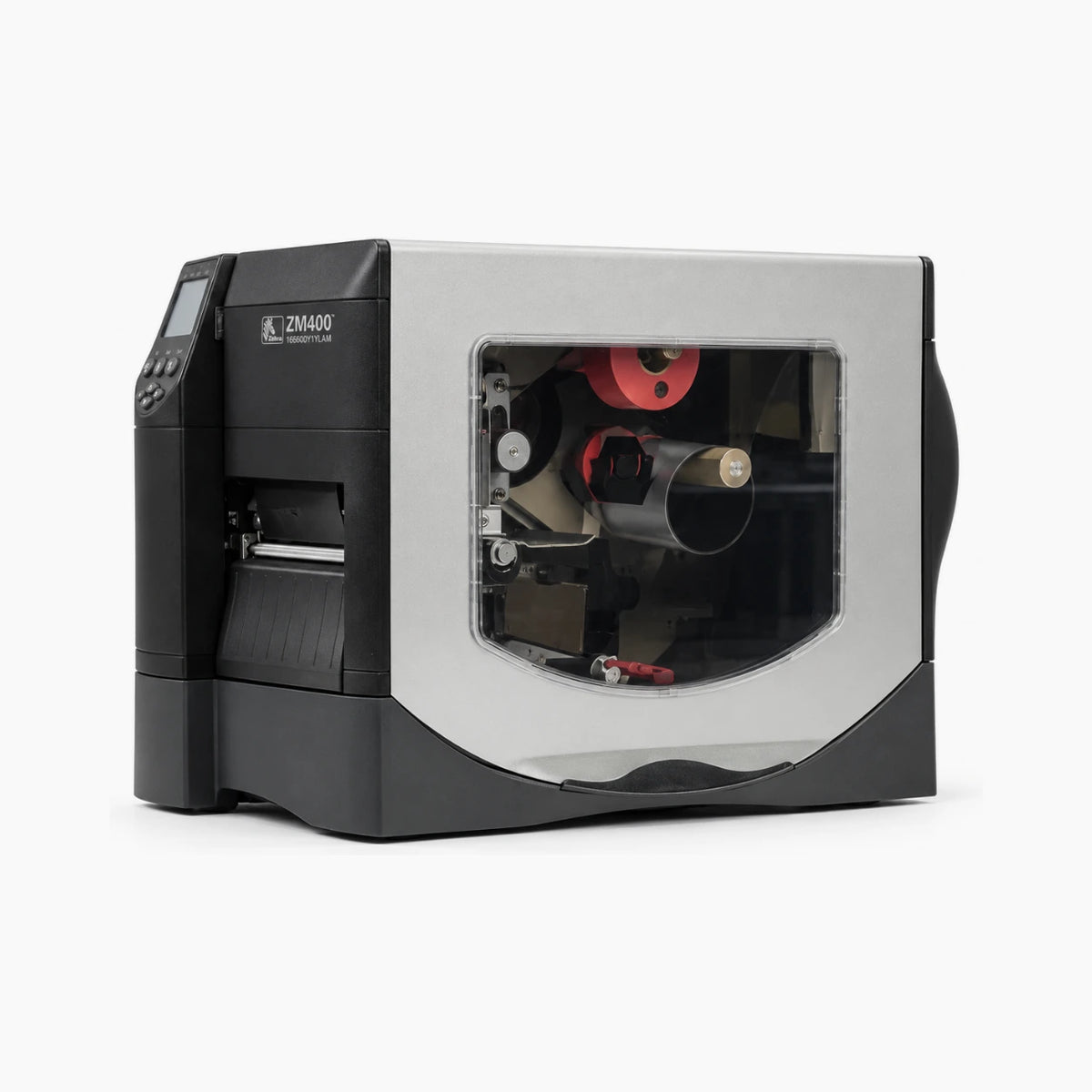 Zebra ZM400 industrial label printer side view