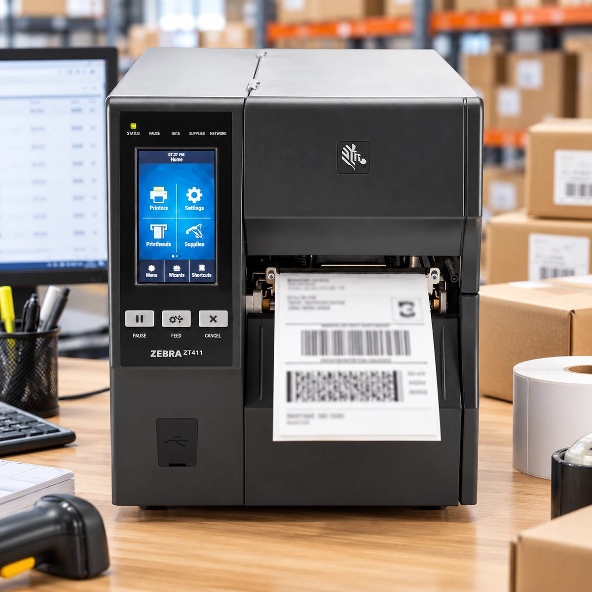 Zebra ZT411 industrial label printer in use