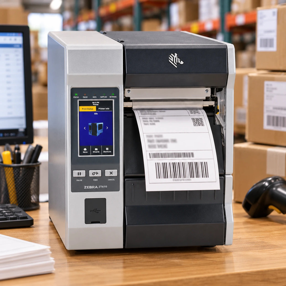 Zebra ZT610 industrial label printer in use